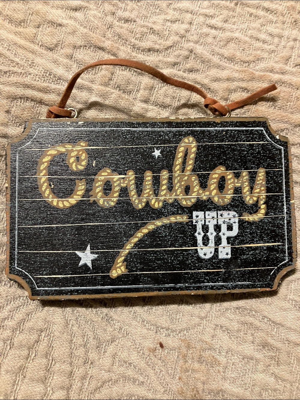 Cowboy Up Black and Gold Wall Sign - Rustic Home Wall Decor